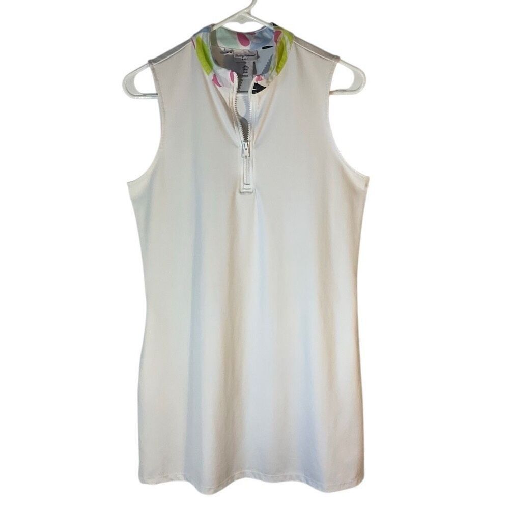 Tommy Bahama Golf Dress. Medium. White with floral mock neck. 1/4 zip Pullover